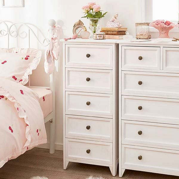 直送】アンティーク風チェスト(5段ワイド)/Sucre(シュクレ)｜かわいい