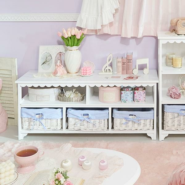 ロマプリ フリルオープンチェスト ヨーロピアン　棚 ラック おしゃれ 北欧 直送】フリルオープンチェスト(3杯)｜かわいいお姫様インテリア家具