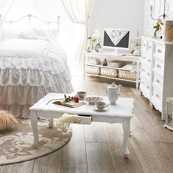 直送】取っ手が選べる猫脚折りたたみテーブル小(引出付)/Ruban