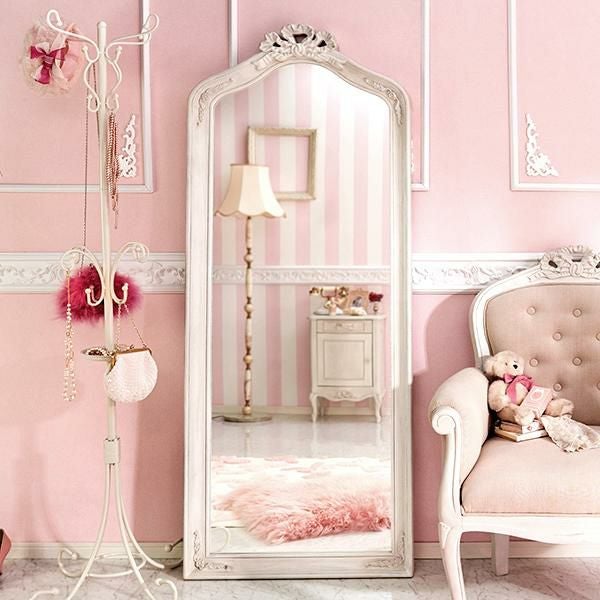 姫家具　壁掛け鏡 ホワイト ピンク 直送】クラシカル大判ミラー(幅65cm)/Loire(ロワール)｜かわいいお姫様