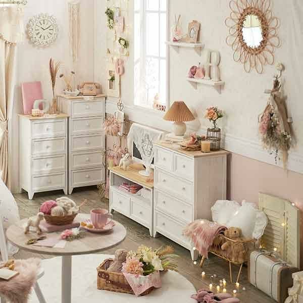 直送】フレンチカントリー風チェスト(ワイド4段)｜かわいいお姫様