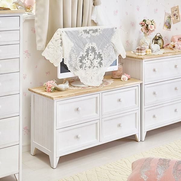 新品フレンチカントリー5段チェスト 幅60cm【静岡市引き取り5000円引き】 直送】フレンチカントリー風チェスト(ローチェスト)｜かわいいお姫様
