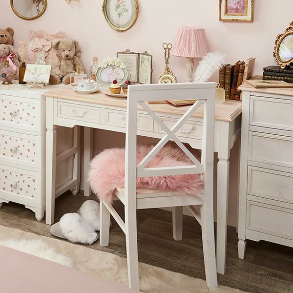 かわいい♡アンティークテーブル　リメイクピンク アンリヴェルデ ダイニングセット7P アイボリー ピンク 幅175cm