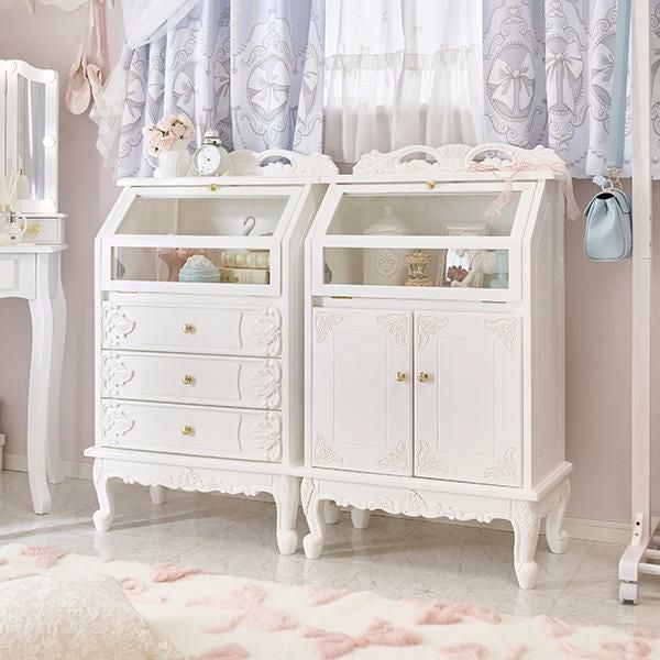 【新品】　可愛い キャビネット チェスト　フリル　アウトレット ガリー系　姫系 直送】アンティーク風ディスプレイキャビネット/Noble(ノーブル