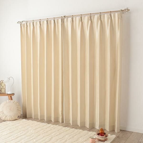 シャンタン無地調防炎カーテン（ベージュ・幅１００ｃｍ×丈１６０～１７８ｃｍ・２枚組） オーダーカーテン（遮光なし） 画像1