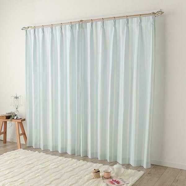 リボンテープ調ジャガードカーテン（ブルー・幅２００ｃｍ×丈２４０～２６０ｃｍ・１枚） オーダーカーテン（遮光なし） 画像4