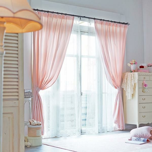 リボンテープ調ジャガードカーテン（ピンク・幅１００ｃｍ×丈２００～２１８ｃｍ・２枚組） オーダーカーテン（遮光なし） 画像1