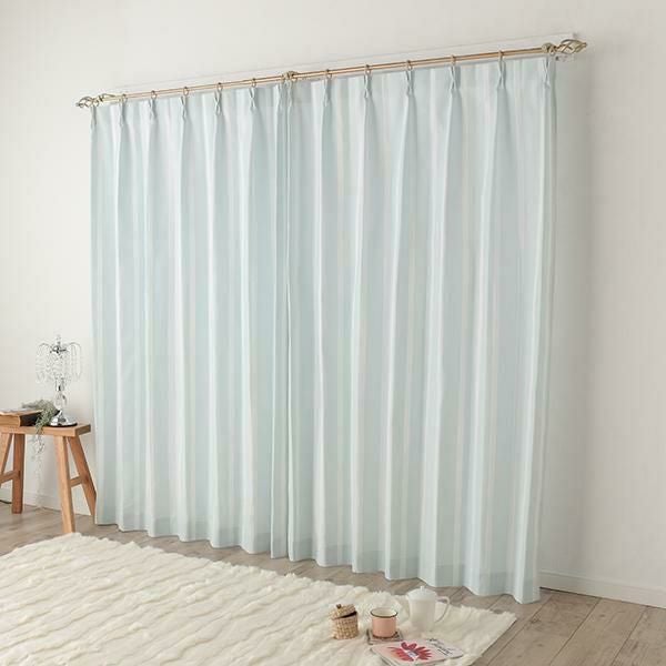 リボンテープ調ジャガードカーテン（ブルー・幅１５０ｃｍ×丈２４０～２６０ｃｍ・２枚組） オーダーカーテン（遮光なし） 画像5