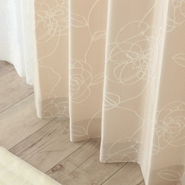 オーダー・直送】ラメ糸入り花柄ジャガードカーテン(ベージュ・幅100cm