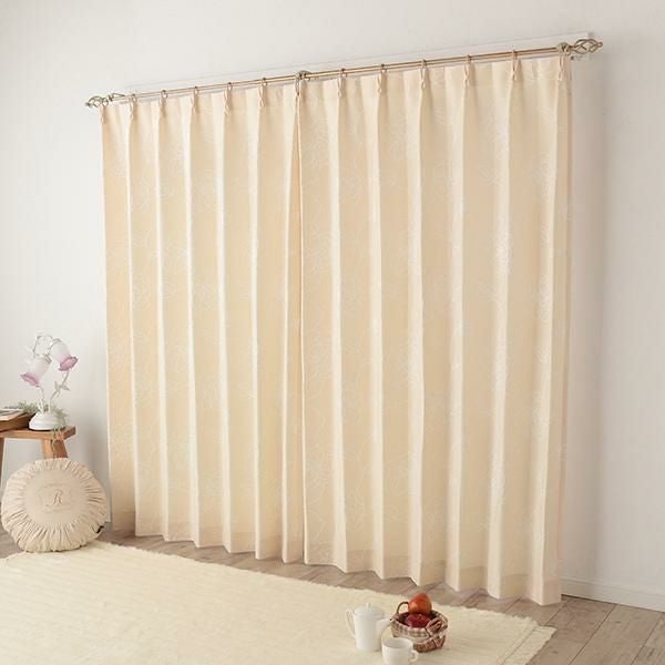 オーダー・直送】ラメ糸入り花柄ジャガードカーテン(ベージュ・幅150cm