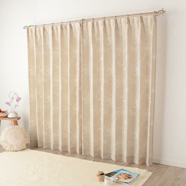 オーダー・直送】ラメ糸入り花柄ジャガードカーテン(ベージュ・幅150cm