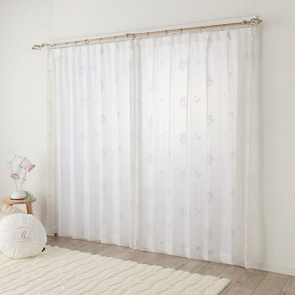 花柄刺繍ボイルカーテン(シルバー・幅１５０ｃｍ×丈２００～２１８ｃｍ・２枚組） オーダーボイルカーテン 画像1