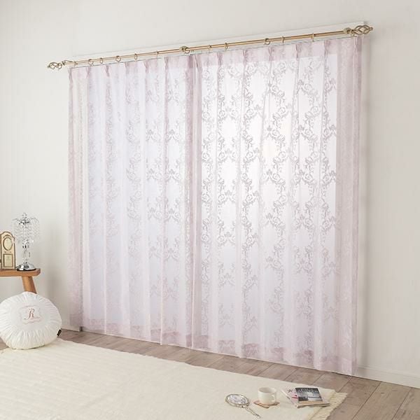 オーナメント柄レースカーテン（パープル・幅１００ｃｍ×丈２００～２１８ｃｍ・２枚組） オーダーレースカーテン 画像1