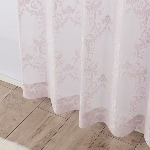 オーナメント柄レースカーテン（パープル・幅１５０ｃｍ×丈１６０～１７８ｃｍ・２枚組） オーダーレースカーテン 画像2