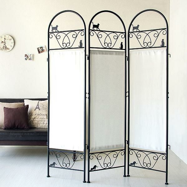 直送】黒猫のアイアンパーテーション(3連)｜かわいいお姫様インテリア
