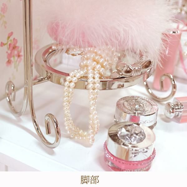 リボン小物3段トレイ(シルバー)｜かわいいお姫様インテリア家具・雑貨