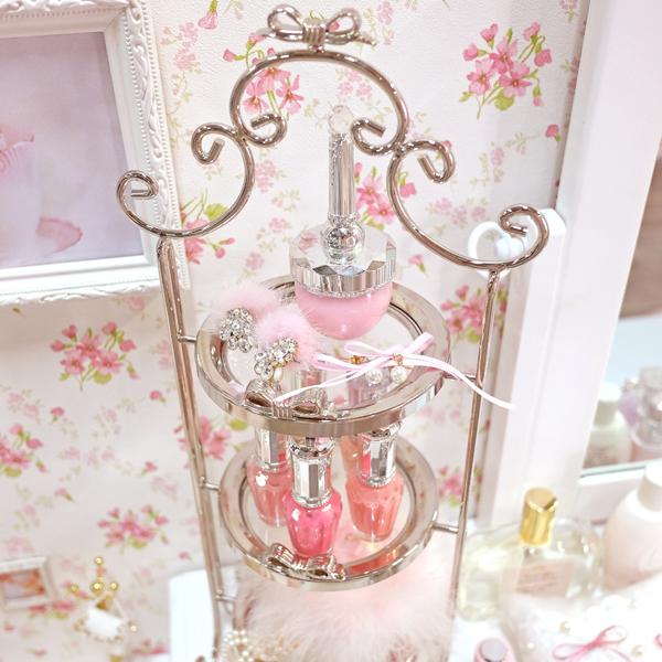 リボン小物3段トレイ(シルバー)｜かわいいお姫様インテリア家具・雑貨