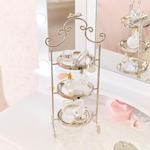 リボン小物3段トレイ(シルバー)｜かわいいお姫様インテリア家具・雑貨
