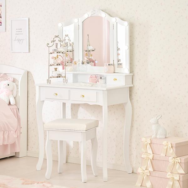 リボン小物3段トレイ(シルバー)｜かわいいお姫様インテリア家具・雑貨