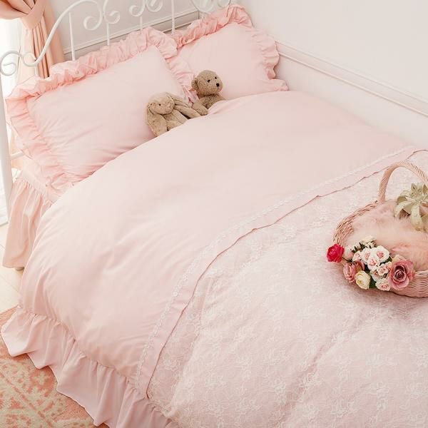 レースレイヤード枕カバー(ピンク)【ラッピング対応可能】｜かわいい