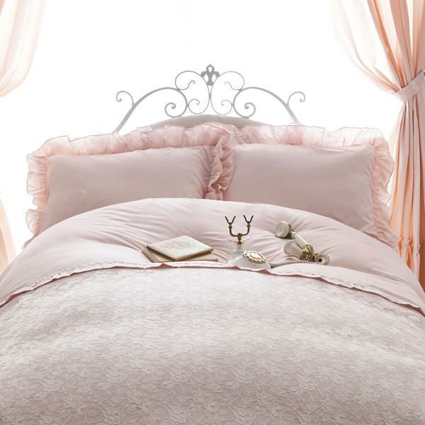 レースレイヤード枕カバー(ピンク)【ラッピング対応可能】｜かわいい