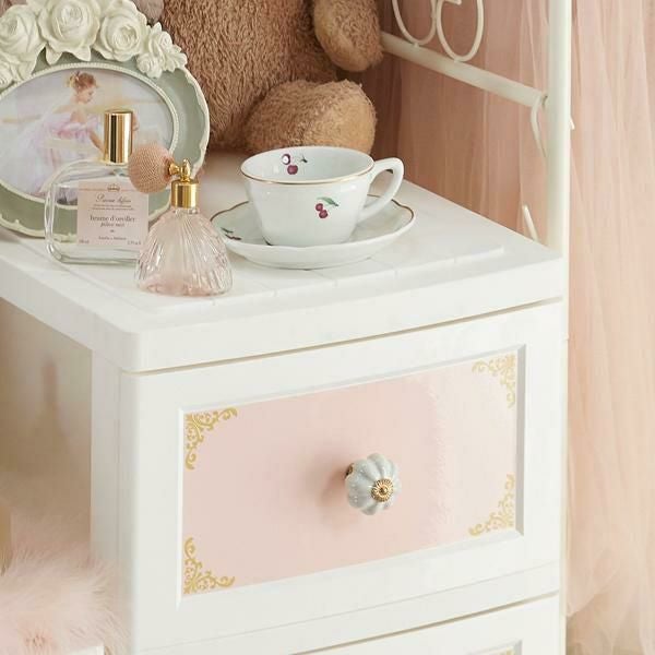 ロマプリ５段クリスタル調ハンドルチェスト 直送】ドレスチェンジチェスト4段/フレーム｜かわいいお姫様インテリア