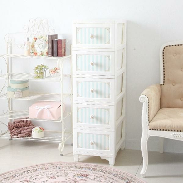 ロマンティックプリンセス ドレスチェンジチェスト 5段 直送】ドレスチェンジチェスト5段/ストライプ｜かわいいお姫様