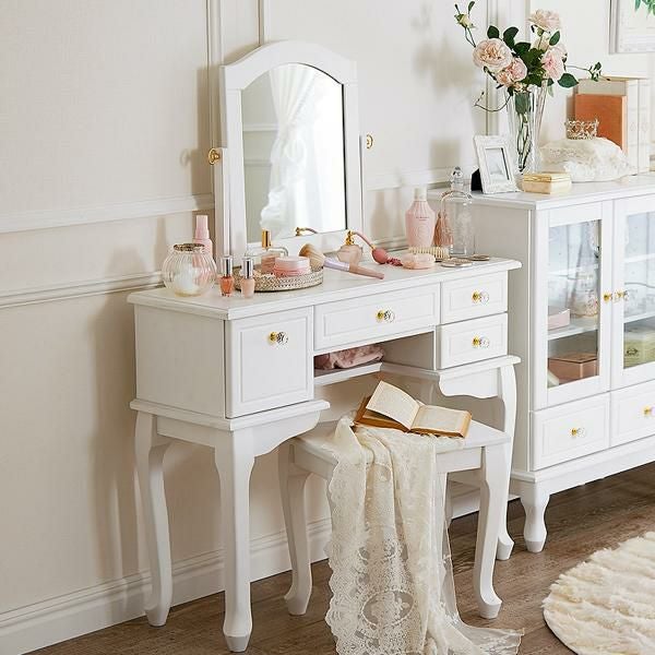 直送】取っ手を着せ替えできる猫脚ドレッサー/クリスタル＆リボン