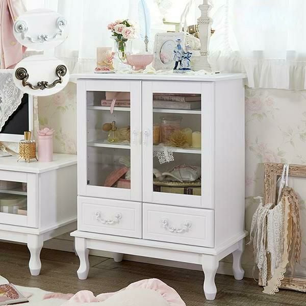 直送】取っ手を着せ替えできる猫脚キャビネット/ホワイト&アンティーク
