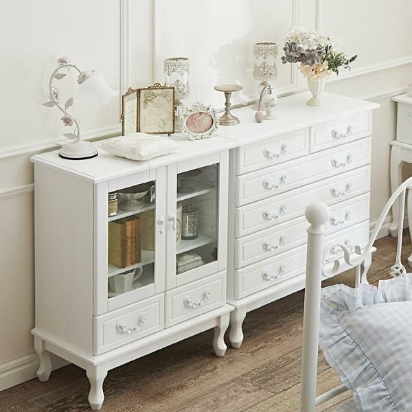 直送】取っ手を着せ替えできる猫脚キャビネット/ホワイト&アンティーク