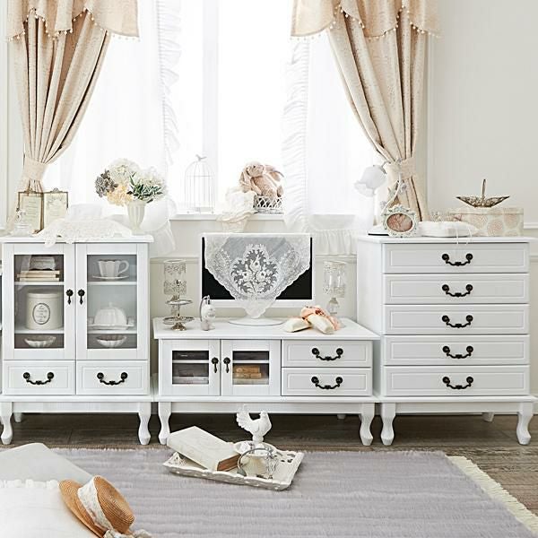 直送】取っ手を着せ替えできる猫脚チェスト小/ホワイト&アンティーク