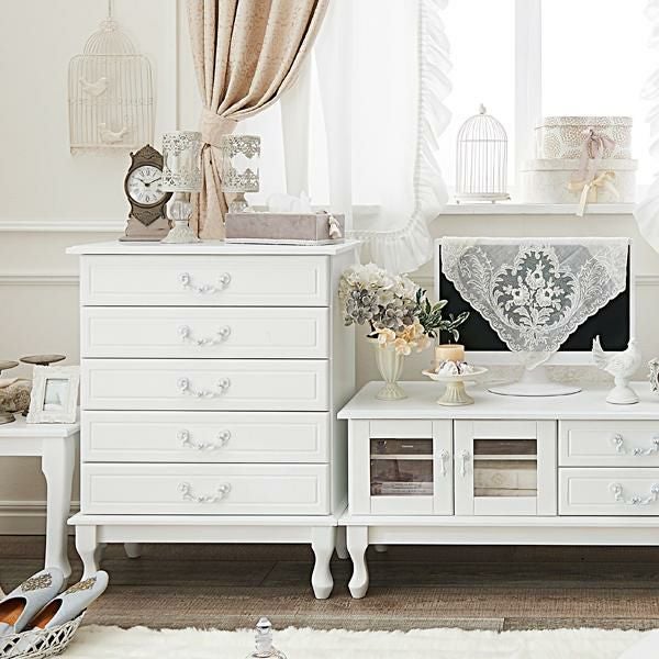 直送】取っ手を着せ替えできる猫脚チェスト小/ホワイト&アンティーク