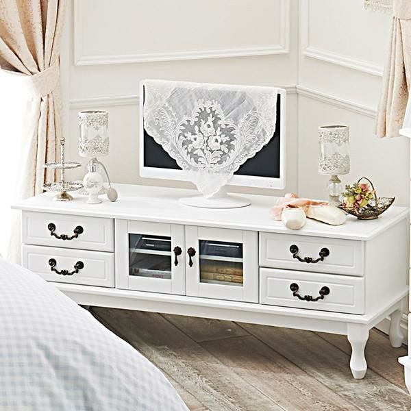 直送】取っ手を着せ替えできる猫脚テレビ台大/ホワイト&アンティーク