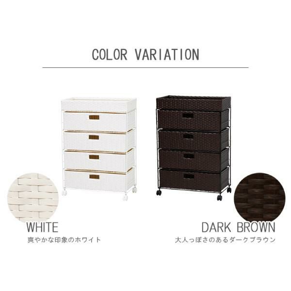 ラタン風サニタリー収納　キャスター付き　幅60.5ｃｍ　5段 ランドリーバスケット・小物 画像3