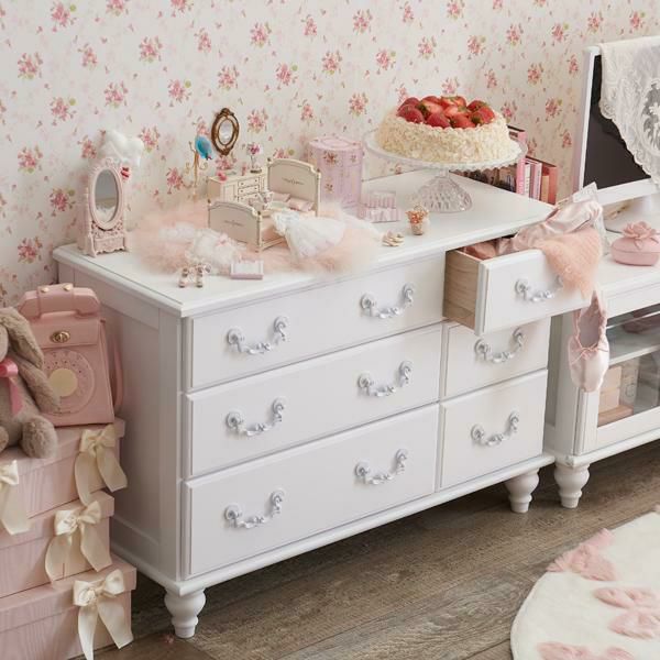 直送】ワイドチェスト/Blanc(ブラン)｜かわいいお姫様インテリア家具