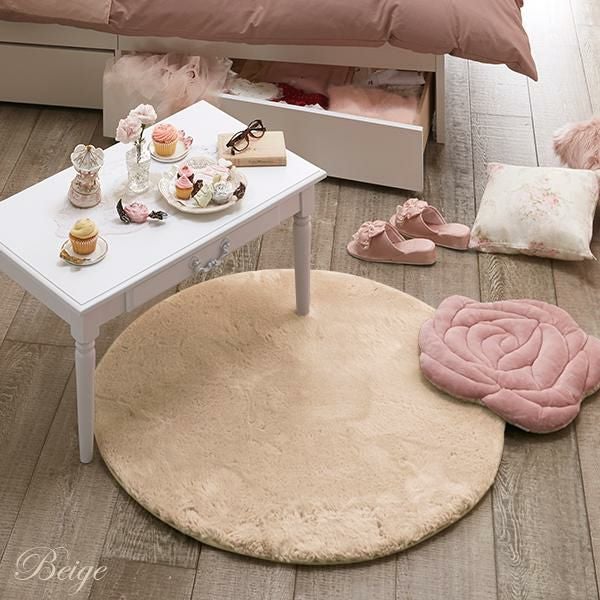 直送】モチふわラビットタッチエコファーラグ(直径90) ｜かわいい