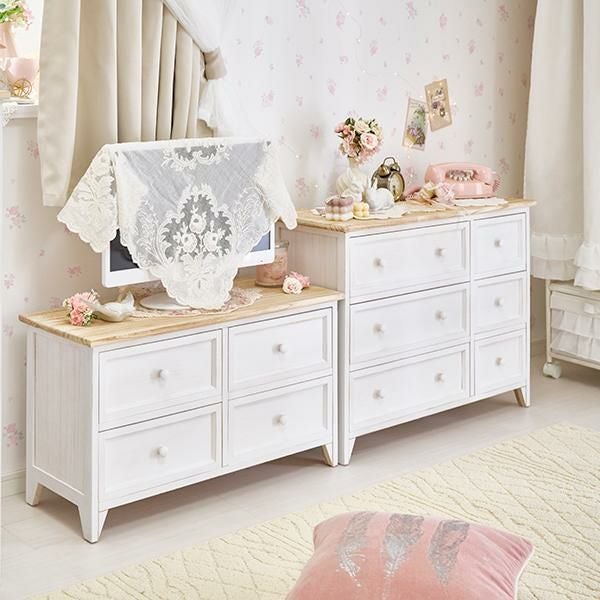 直送】フレンチカントリー風ワイドチェスト｜かわいいお姫様インテリア