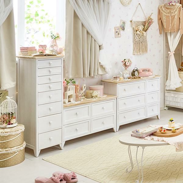 直送】フレンチカントリー風ワイドチェスト｜かわいいお姫様インテリア