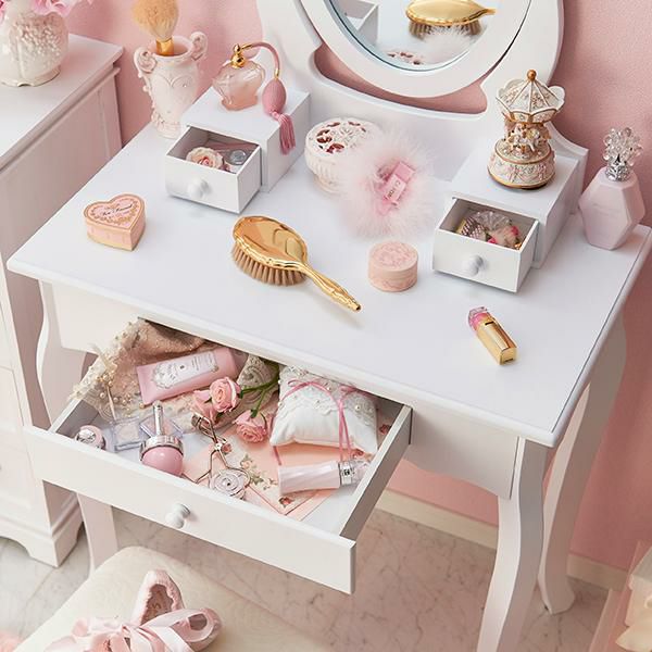 直送】オーバルミラースリムドレッサー｜かわいいお姫様インテリア家具