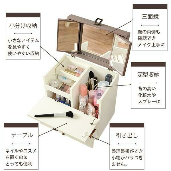 ドレッサー 鏡台コスメボックス アンティーク 収納 メイクボックス 姫系 デスク dショッピング |コスメボックス 三面鏡 アンティーク調 収納 大容量