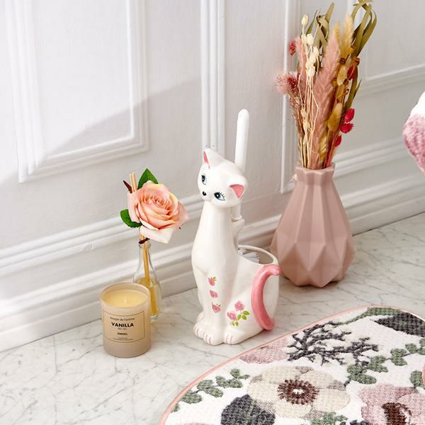 ネコトイレブラシ立て / ピンク【ラッピング対応可能】｜かわいい