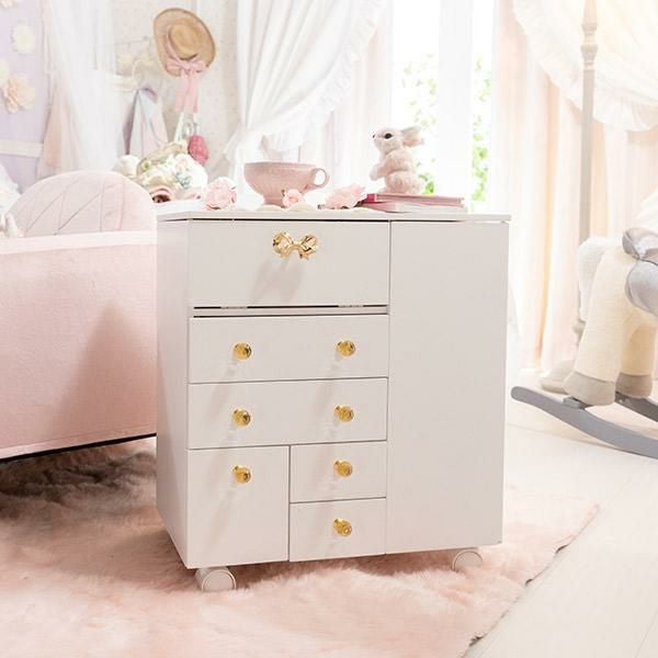直送】たっぷり収納コスメワゴン/リボン＆クリスタル取っ手｜かわいい