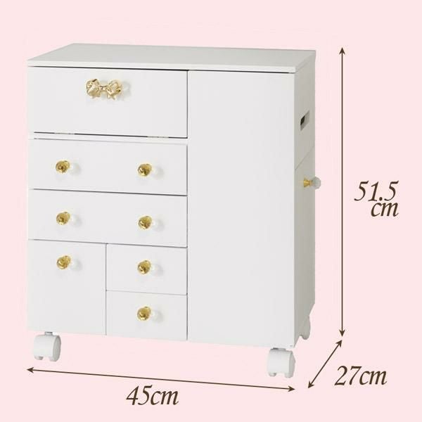 直送】たっぷり収納コスメワゴン/リボン＆クリスタル取っ手｜かわいい