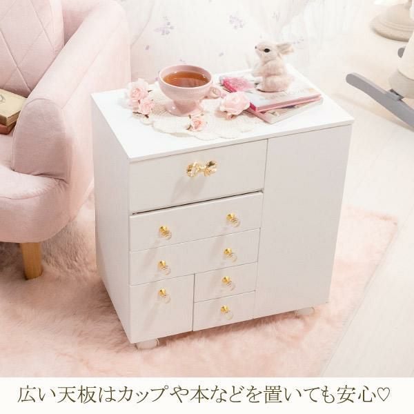 たっぷり収納コスメワゴン／リボン＆クリスタル取っ手 直送】たっぷり収納コスメワゴン/リボン＆クリスタル取っ手｜かわいい
