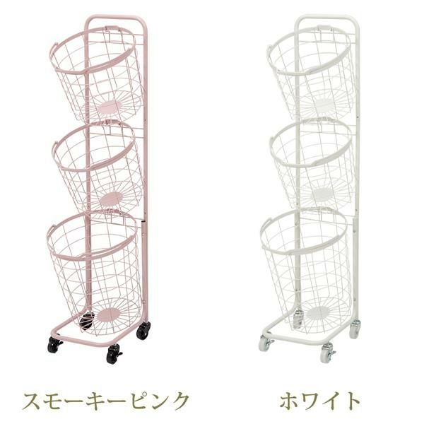 くすみダスティカラーのバスケットランドリー　ラウンド(3段) ランドリーバスケット 画像18