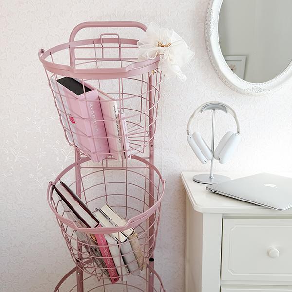 くすみダスティカラーのバスケットランドリー　ラウンド(3段) ランドリーバスケット 画像19
