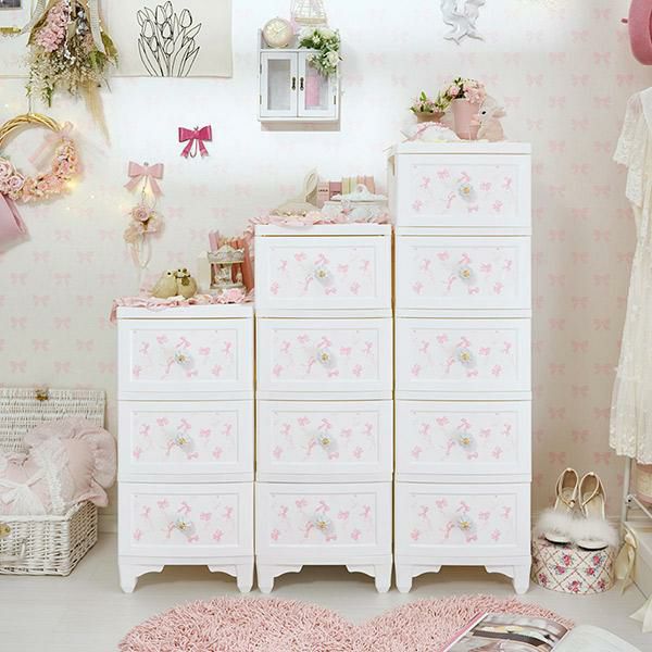 直送】ドレスチェンジチェスト3段/ロマンティックリボン｜かわいい