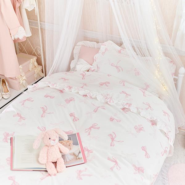 リボン柄布団カバー3点セット(シングル)【ラッピング対応可能