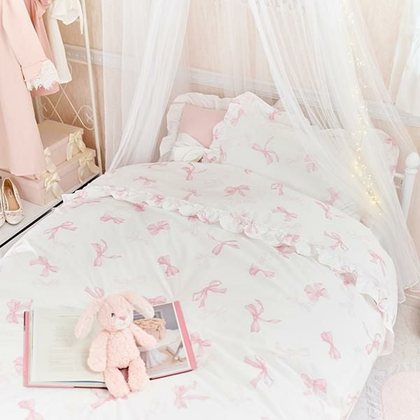 リボン柄布団カバー3点セット(セミダブル)【ラッピング対応可能