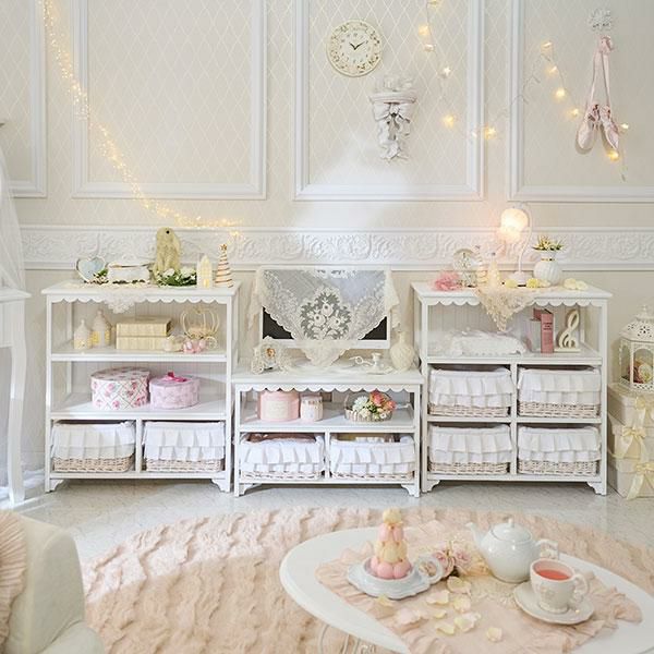 【新品】フリル　バスケット付きキャビネット　オープンチェスト 収納　アウトレット 直送】フリルバスケットチェスト(2杯)/fleurette(フルレット